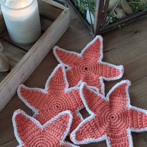 starfish handmade crochet coaster set of 4 beachy summer